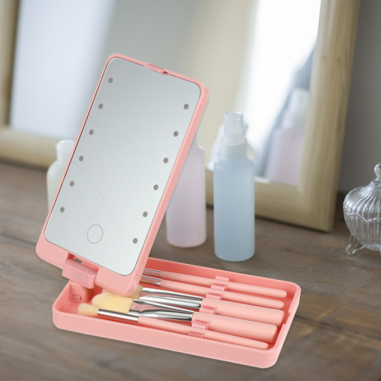 Beauty Box - Espelho Led com 5 pincéis de Maquilhagem 
