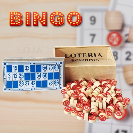 Jogo do Bingo com 48 Cartões em Caixa de Madeira